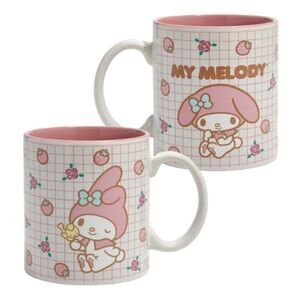 Sanrio My Melody Pink White Floral Grid Print 20oz Mug‎ NWT